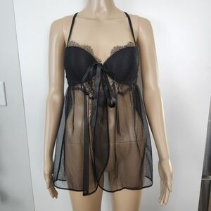 VICTORIA'S SECRET Black‎ Sheer Lace Babydoll Lingerie Wired Size 36B